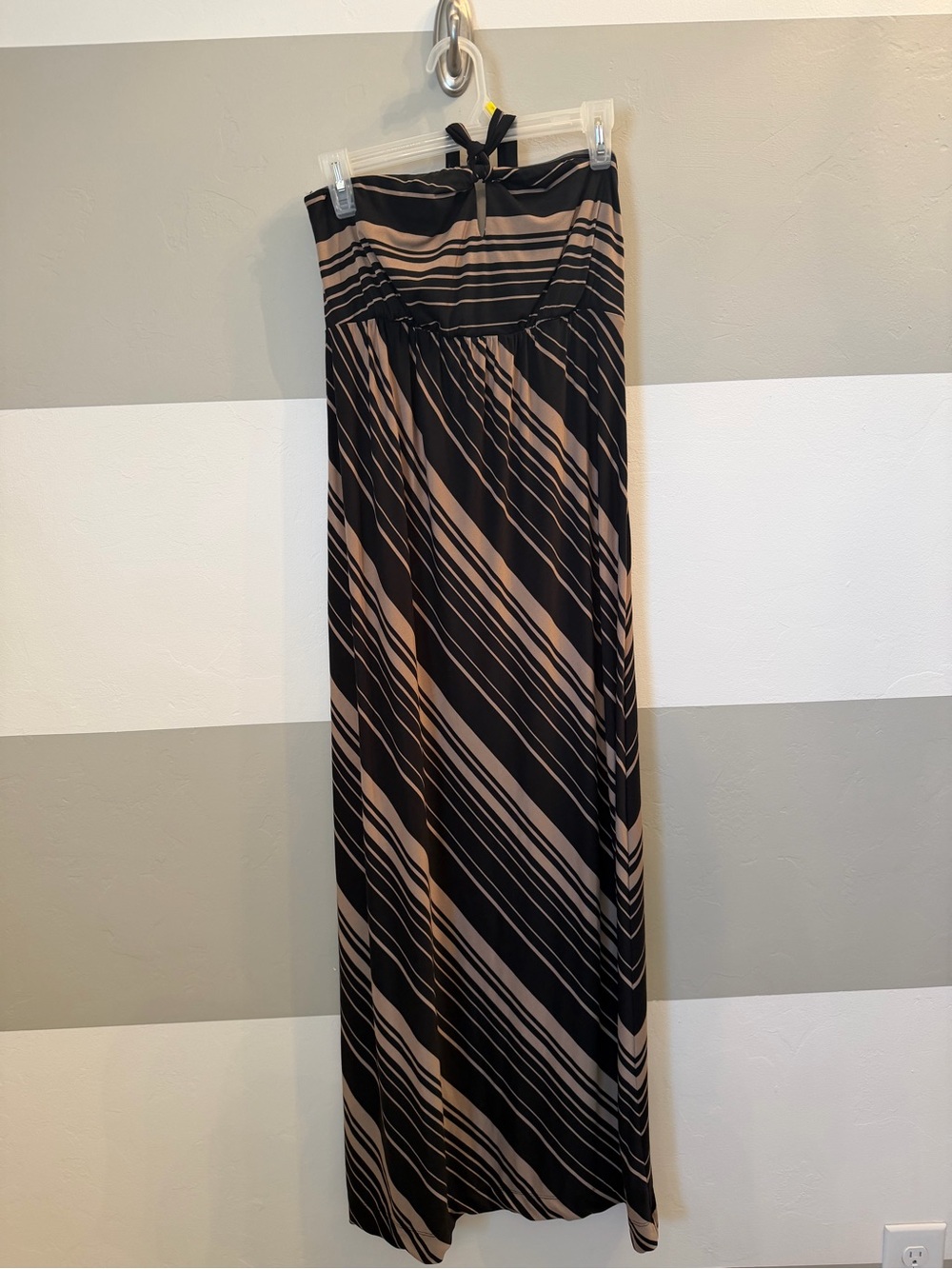 Soma Striped Strapless Maxi Dress in Black and Tan medium